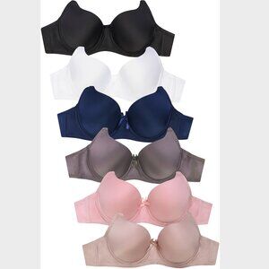 PACK OF 6 Women's Sofra Full Coverage Underwire Solid T Shirt Bras (BR4180P)